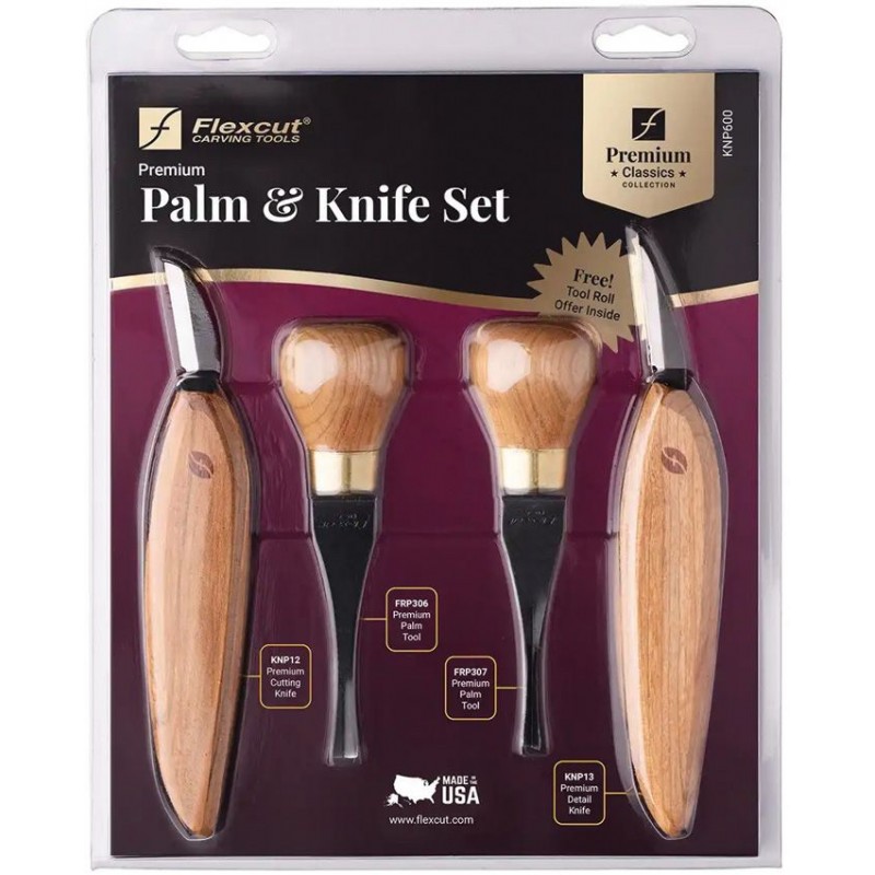 Flexcut KNP600 Premium Beginner Palm and Knife Set with Cherry Wood Handle