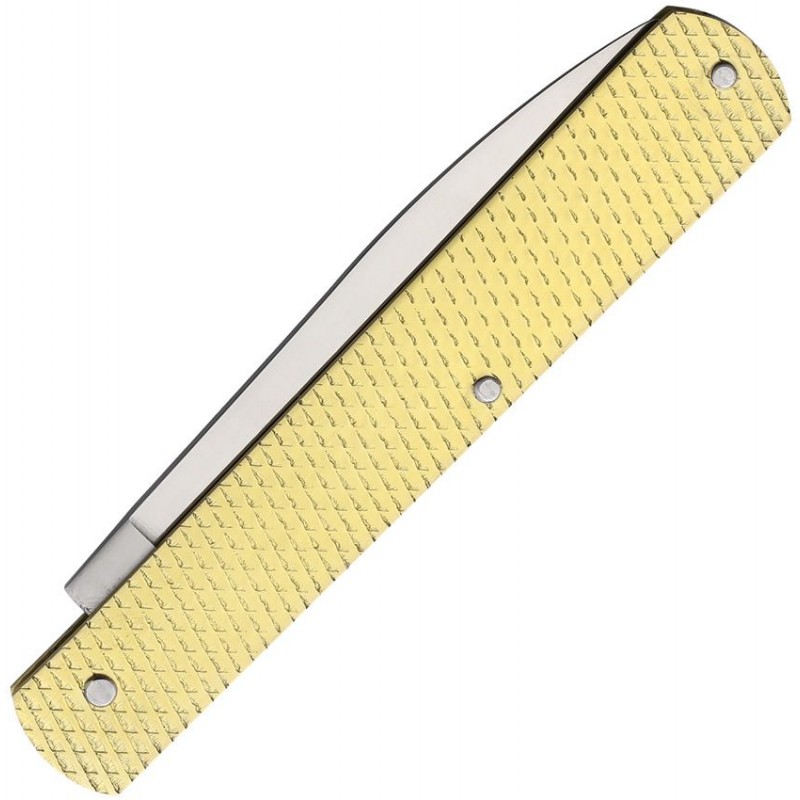 Fraraccio Knives Old School Sfilato Pocket Knife - 3.75" Stainless Steel Blade Hammered Brass Handle