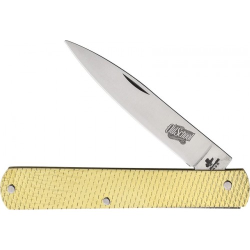 Fraraccio Knives Old School Sfilato Pocket Knife - 3.75" Stainless Steel Blade Hammered Brass Handle
