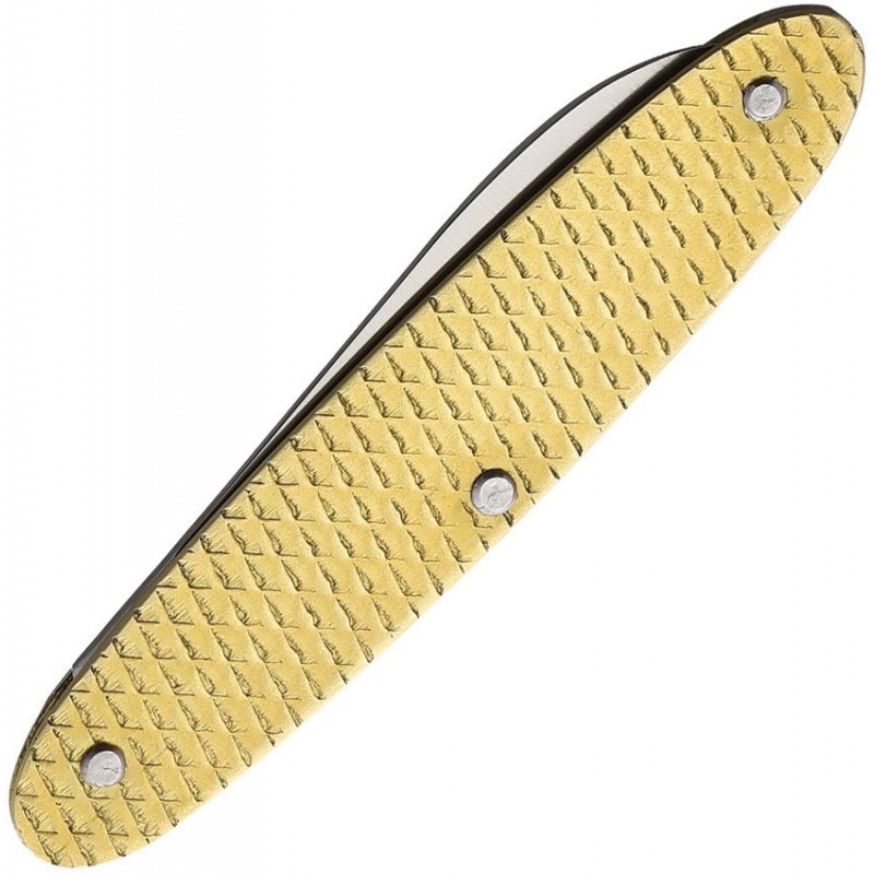 Fraraccio Knives Old School Temperino UK EDC Pocket Knife - 2" Stainless Steel Blade Hammered Brass Handle
