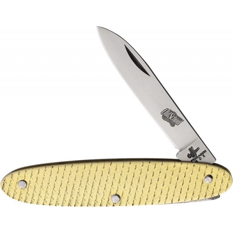 Fraraccio Knives Old School Temperino UK EDC Pocket Knife - 2" Stainless Steel Blade Hammered Brass Handle