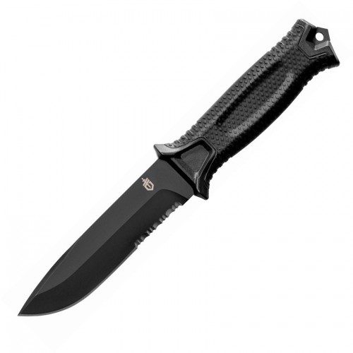 Gerber StrongArm Fixed 4.8" Black Combo Blade, Black Glass Filled Nylon Handles