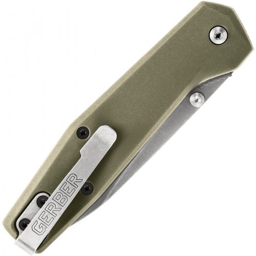 Gerber Fuse Folding Knife 3.37" Stonewashed Drop Point Plain Blade, Flat Sage Green GRN Handles
