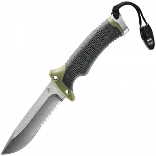Gerber Ultimate Survival Knife 4.75" Combo Blade Black Handle