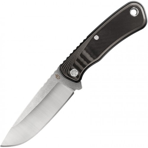 Gerber Downwind Fixed Blade Knife 4.25" Stonewashed Blade, Black/Gray G10 Handles, Waxed Canvas Sheath