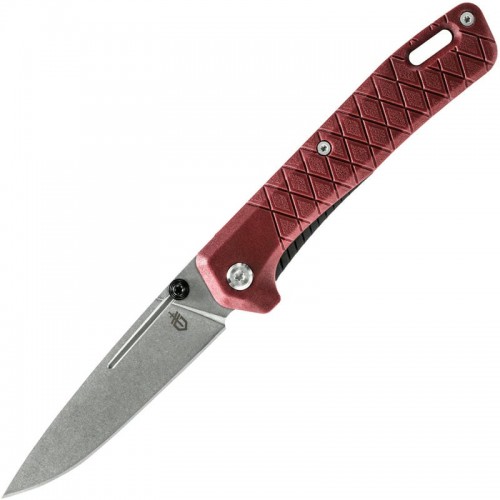 Gerber Zilch Folding Knife 3.1" Stonewashed Drop Point Plain Blade Drab Red GRN Handle