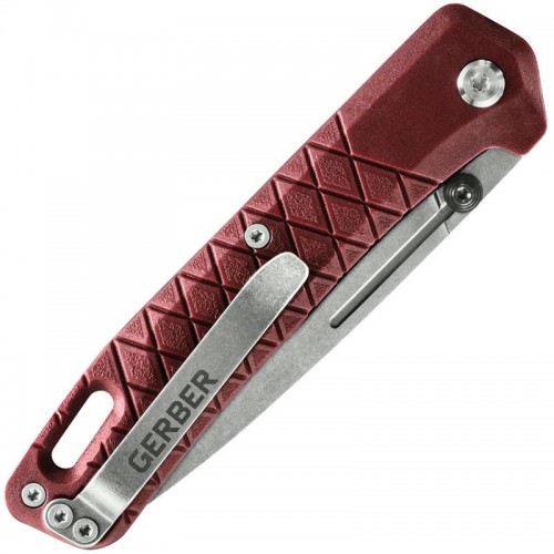Gerber Zilch Folding Knife 3.1" Stonewashed Drop Point Plain Blade Drab Red GRN Handle