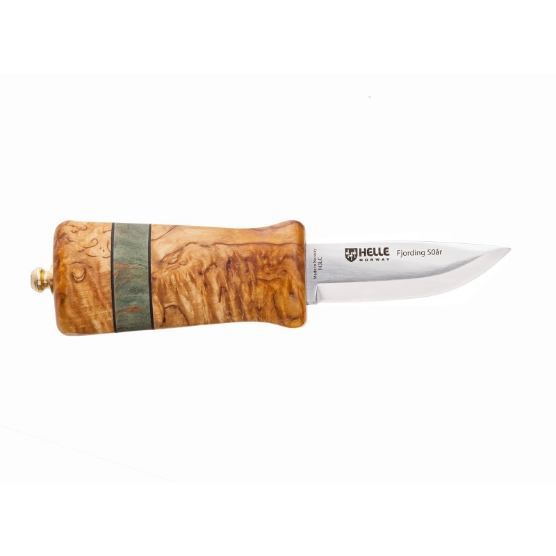 Helle Fjording 50 AAR Limited Edition Fixed Blade Knife - 2.71" H3LC Blade Curly Birch Wood Handle with Green