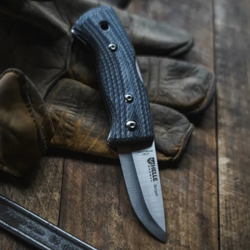 Helle Berget 763 Folding Knife - 2.16" 12C27 Stainless Steel Blade Denim Micarta Handle