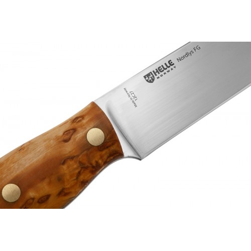 Helle Nordlys FG (Flat Grind) Fixed Blade Knife - 4.8" 12C27 Stainless Steel Blade Curly Birch Handle