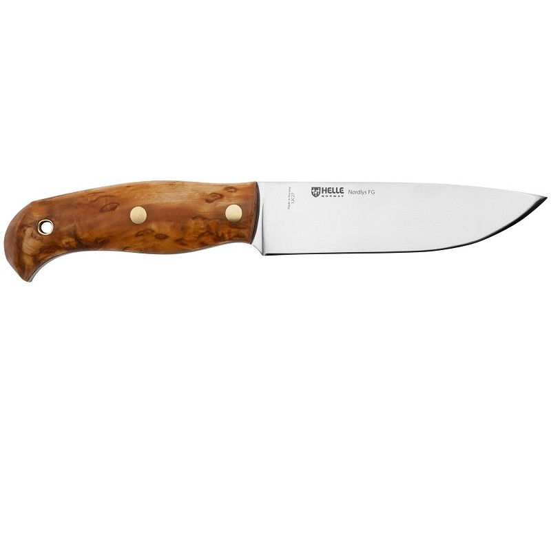 Helle Nordlys FG (Flat Grind) Fixed Blade Knife - 4.8" 12C27 Stainless Steel Blade Curly Birch Handle