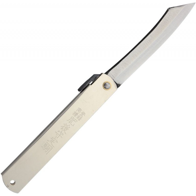 Higonokami No.5 Japanese Pocket Folder - 3.75" SK5 Carbon Steel Blade Silver Stainless Handle