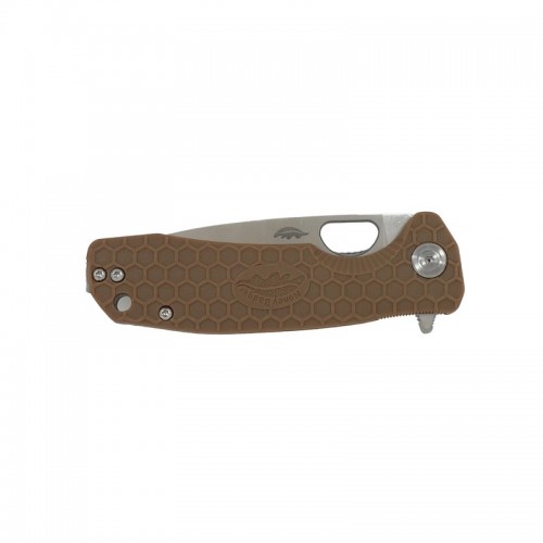 Honey Badger Small Folding Knife - 2.81" 8Cr13MoV Stainless Steel Drop Point Blade Tan FRN Handle Liner Lock