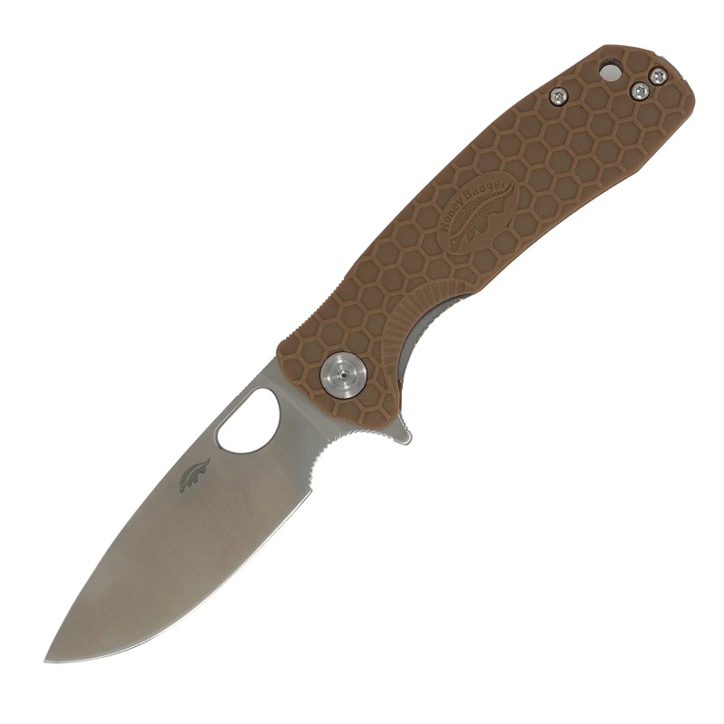 Honey Badger Small Folding Knife - 2.81" 8Cr13MoV Stainless Steel Drop Point Blade Tan FRN Handle Liner Lock
