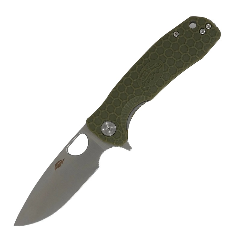 Honey Badger Small Folding Knife - 2.81" 8Cr13MoV Stainless Steel Drop Point Blade Green FRN Handle Liner Lock