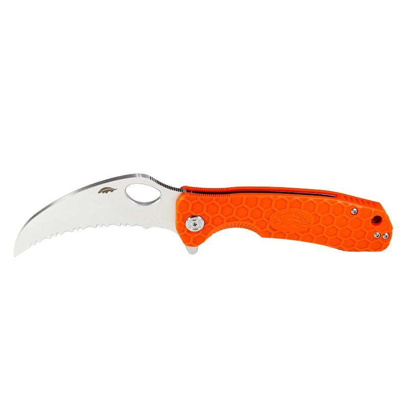 Honey Badger Large Serrated Claw Folding Knife - 3.38" 8Cr13MoV Stainless Steel Claw Blade Orange FRN Handle