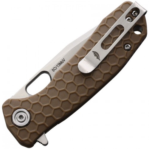 Honey Badger Small Folding Knife - 2.75" 8Cr13MoV Tanto Blade Tan FRN Handle Liner Lock