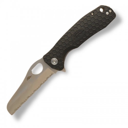Honey Badger Large Rescue Folding Knife - 3.63" 8Cr13MoV Serrated Blade Black FRN Handle