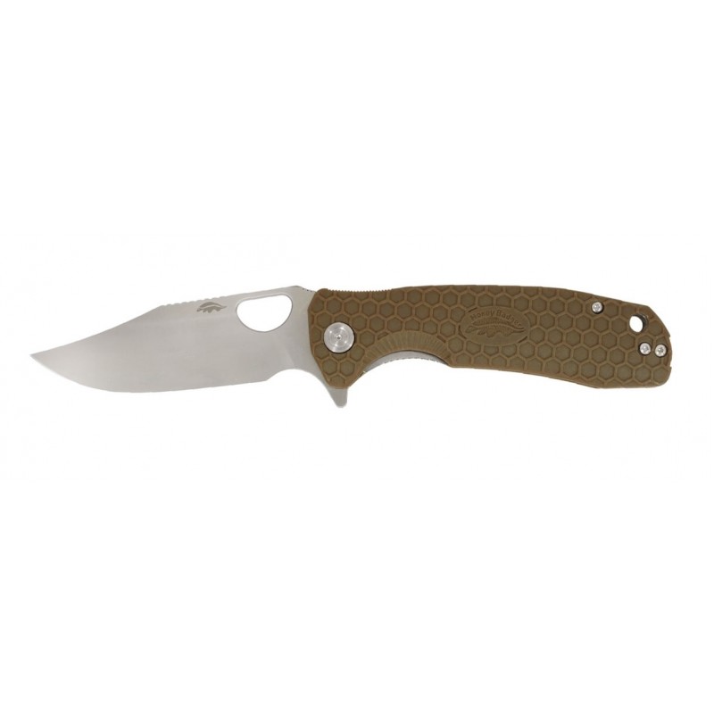 Honey Badger Large Folding Knife - 3.63" 8Cr13MoV Clip Point Blade Tan FRN Handle Liner Lock