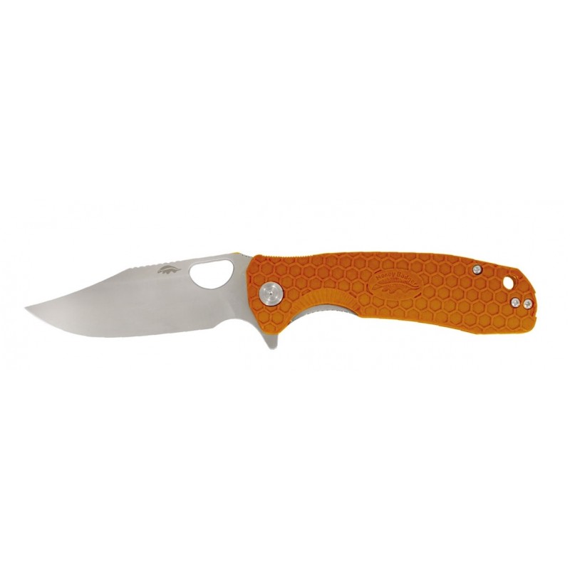 Honey Badger Large Folding Knife - 3.63" 8Cr13MoV Clip Point Blade Orange FRN Handle Liner Lock