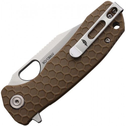 Honey Badger Medium Folding Knife - 3.19" 8Cr13MoV Clip Point Blade Tan FRN Handle Liner Lock