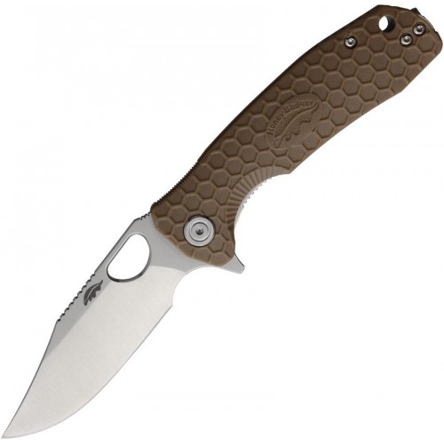 Honey Badger Medium Folding Knife - 3.19" 8Cr13MoV Clip Point Blade Tan FRN Handle Liner Lock