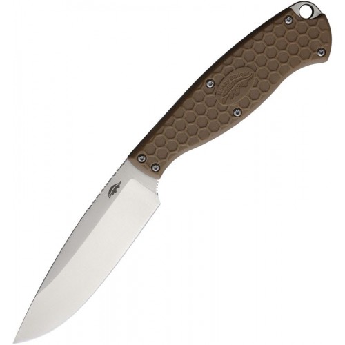 Honey Badger Outfitter Camp Knife - 3.75" 8Cr13MoV Blade Tan FRN Handle Nylon Belt Sheath
