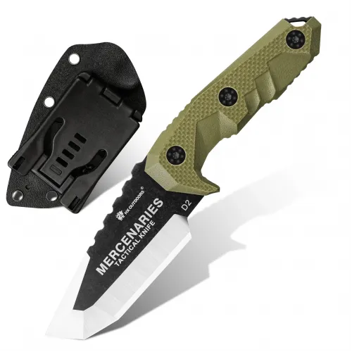 HX Outdoors Mini Mercenary Fixed Blade Knife - 2.8" D2 Steel Blade Brown G10 Handle