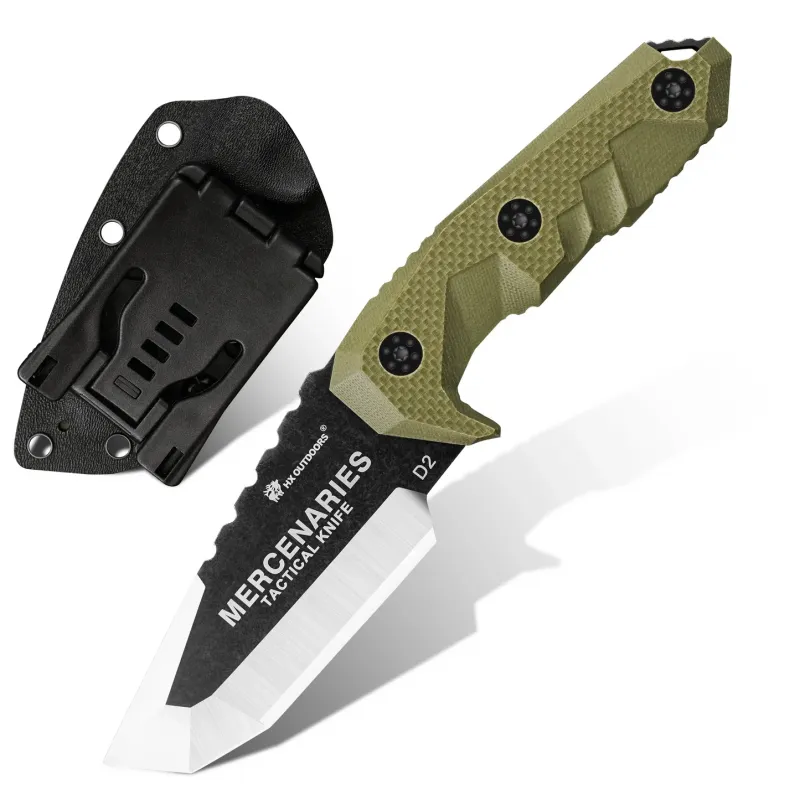 HX Outdoors Mini Mercenary Fixed Blade Knife - 2.8" D2 Steel Blade Brown G10 Handle