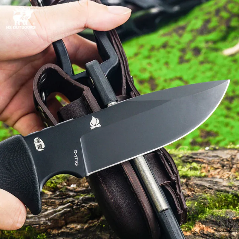 HX Outdoors Pathfinder Fixed Blade Bushcraft Knife - 3.7" DC53 Blade Black G10 Handle Cyclaire Knives and Tools