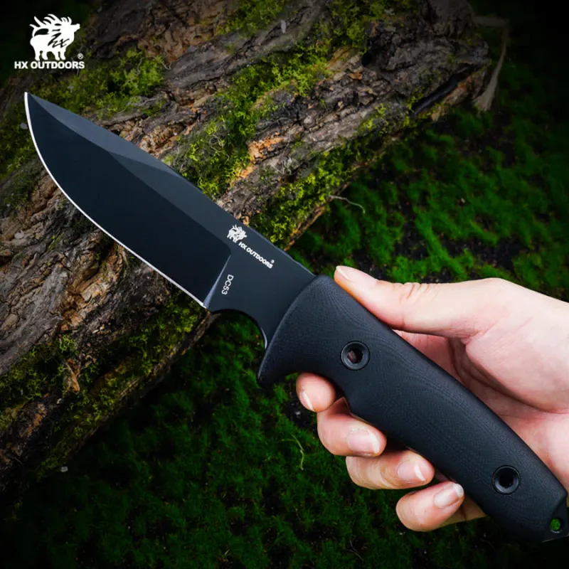 HX Outdoors Pathfinder Fixed Blade Bushcraft Knife - 3.7" DC53 Blade Black G10 Handle Cyclaire Knives and Tools