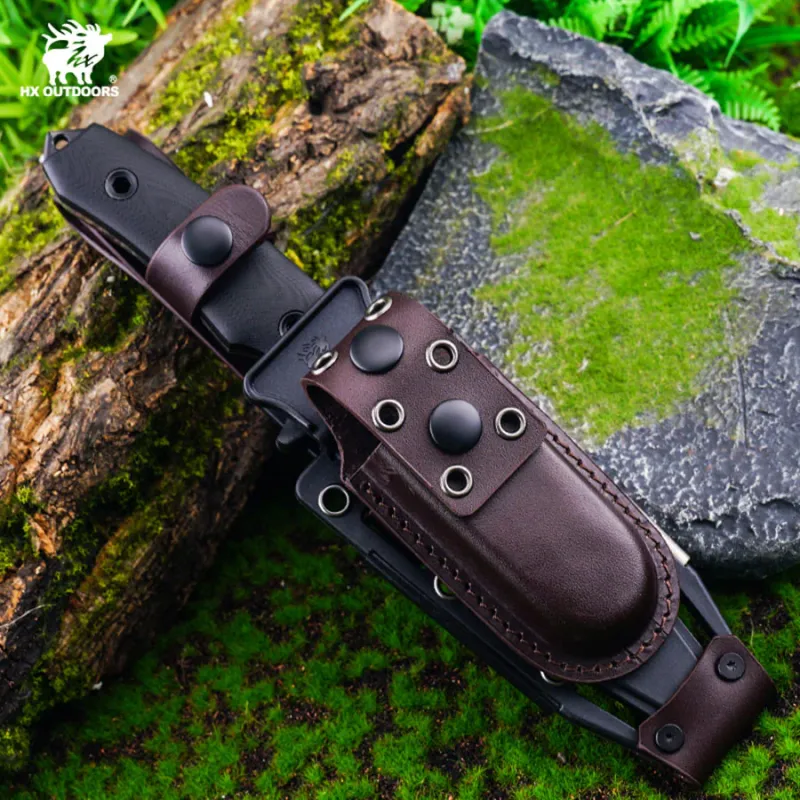 HX Outdoors Pathfinder Fixed Blade Bushcraft Knife - 3.7" DC53 Blade Black G10 Handle Cyclaire Knives and Tools