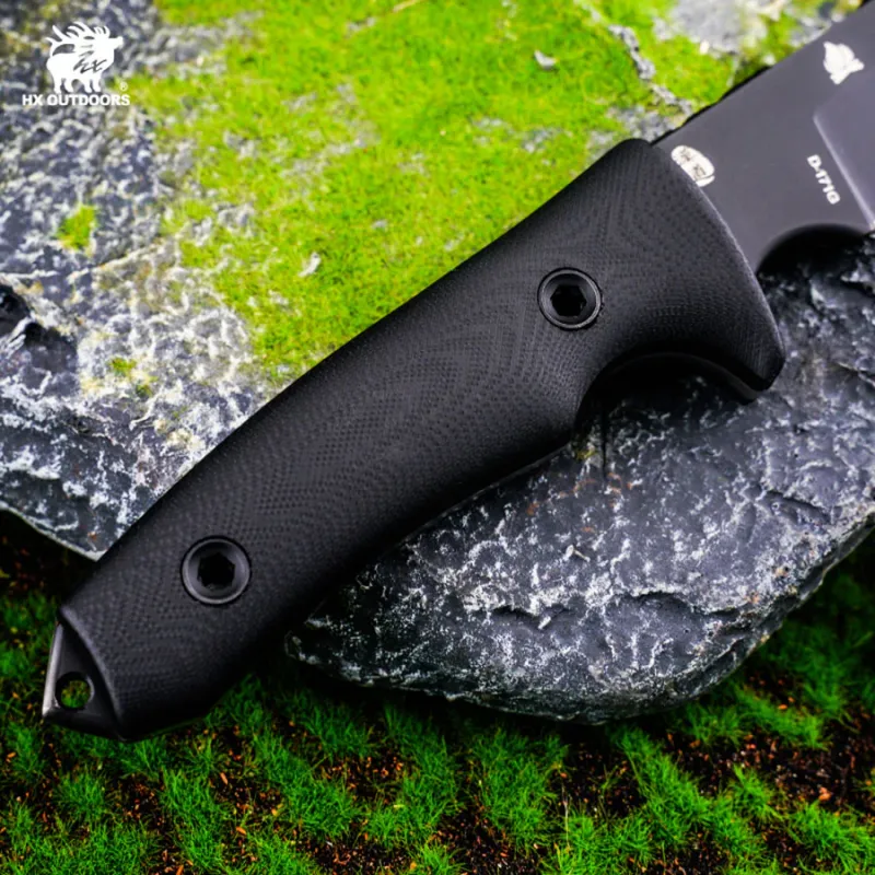 HX Outdoors Pathfinder Fixed Blade Bushcraft Knife - 3.7" DC53 Blade Black G10 Handle Cyclaire Knives and Tools