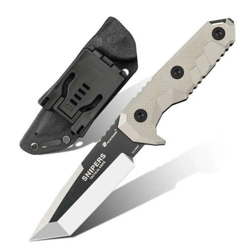 HX Outdoors Snipers Fixed Blade Knife - 3.86" 7Cr17 Blade Brown G10 Handle Kydex Sheath