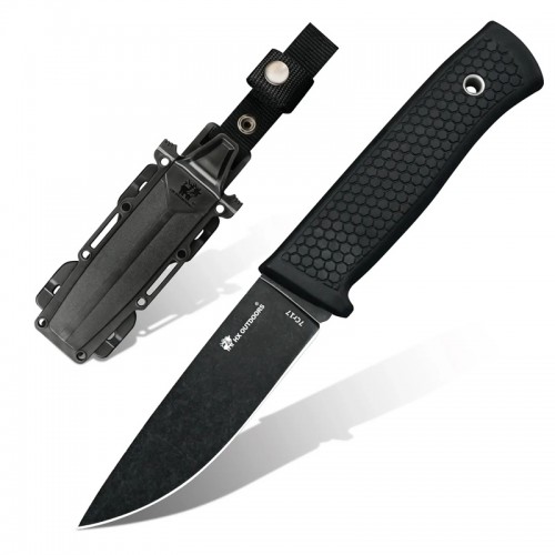 HX Outdoors Gorge Walker Fixed Blade Knife - 3.8" 7Cr17 Blade Black TPR Handle