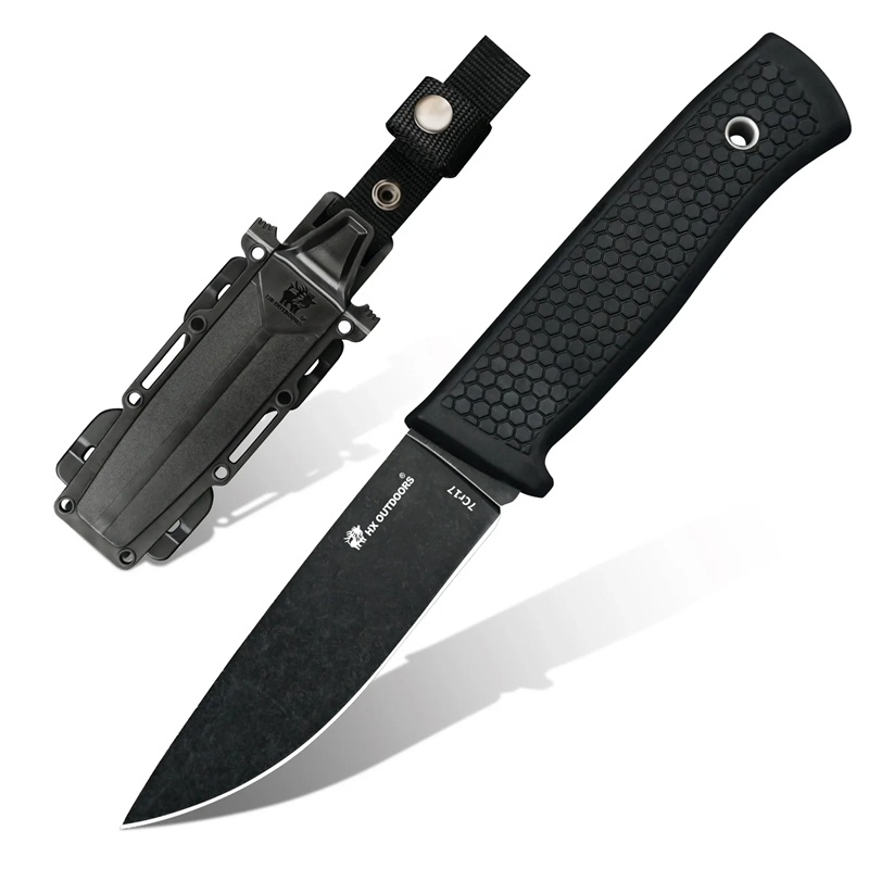 HX Outdoors Gorge Walker Fixed Blade Knife - 3.8" 7Cr17 Blade Black TPR Handle