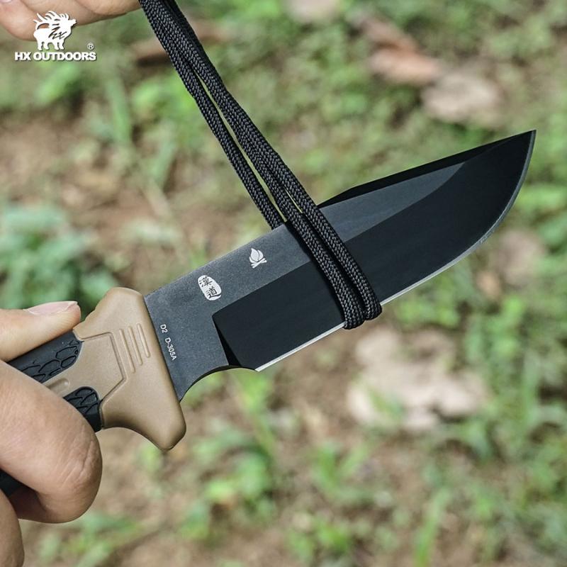 HX Outdoors Hound Brown Bushcraft Knife - 4.33" D2 Steel Blade with Firesteel and Sheath