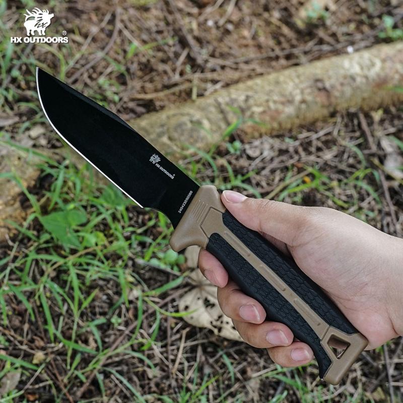 HX Outdoors Hound Brown Bushcraft Knife - 4.33" D2 Steel Blade with Firesteel and Sheath