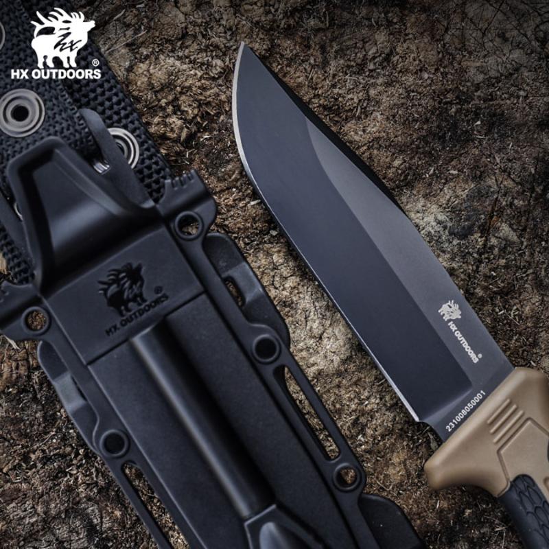 HX Outdoors Hound Brown Bushcraft Knife - 4.33" D2 Steel Blade with Firesteel and Sheath