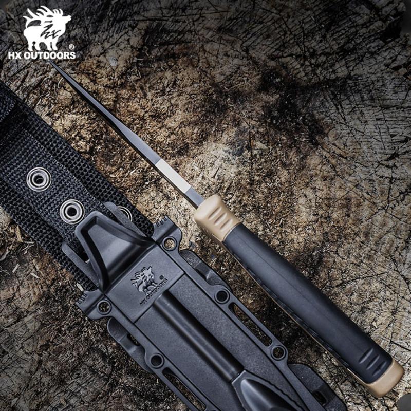 HX Outdoors Hound Brown Bushcraft Knife - 4.33" D2 Steel Blade with Firesteel and Sheath