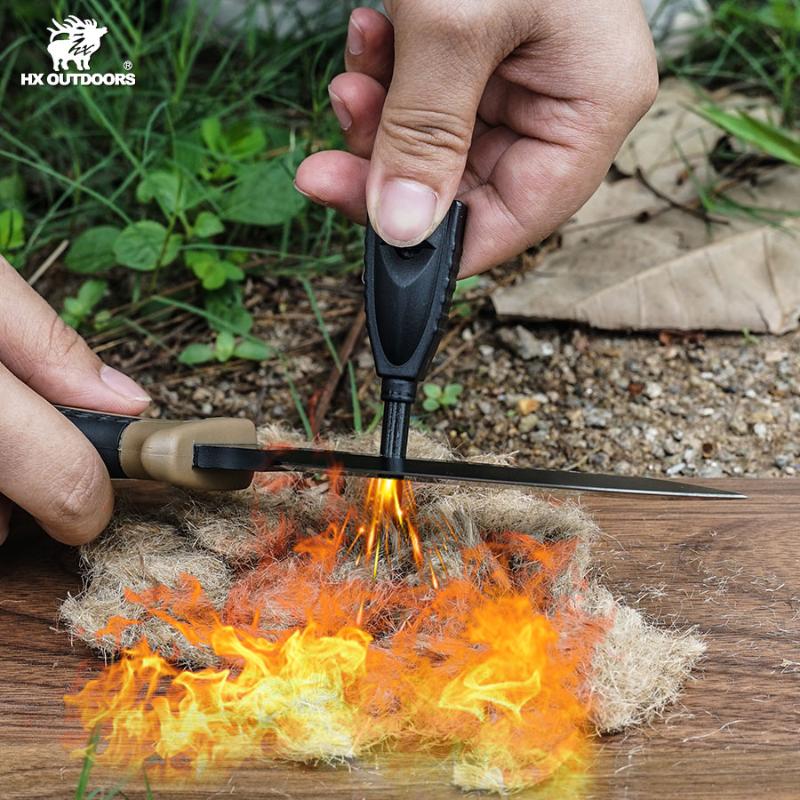 HX Outdoors Hound Brown Bushcraft Knife - 4.33" D2 Steel Blade with Firesteel and Sheath