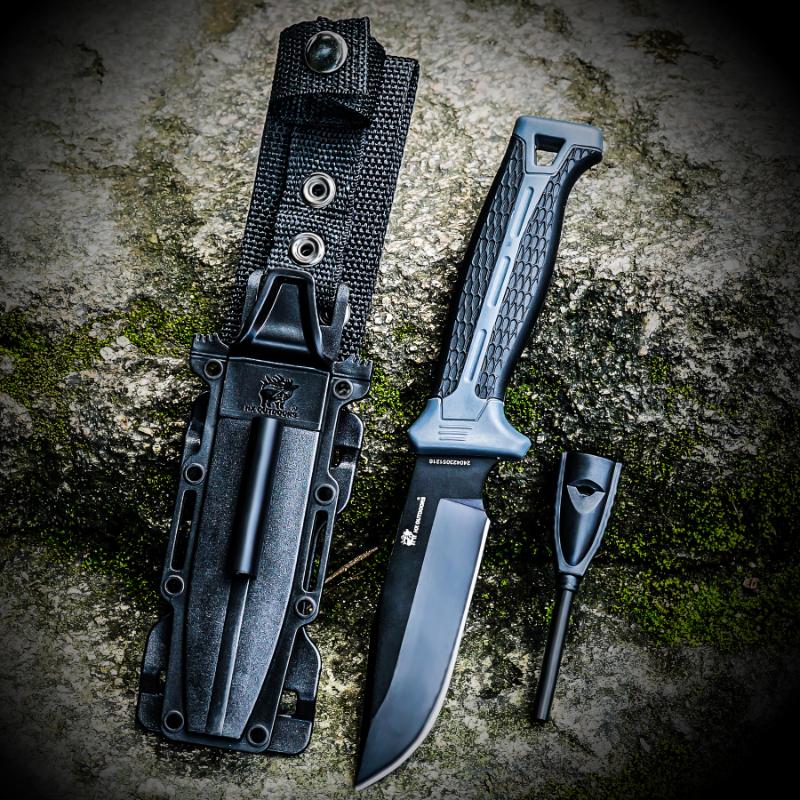 HX Outdoors Hound Grey Bushcraft Knife - 4.33" D2 Steel Blade with Firesteel and Sheath