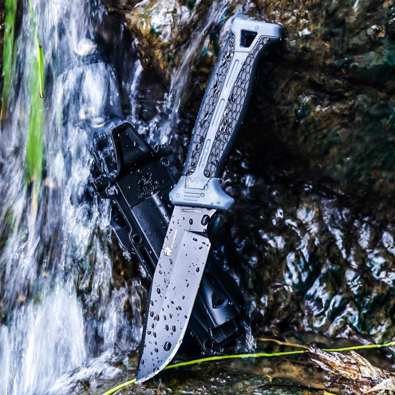 HX Outdoors Hound Grey Bushcraft Knife - 4.33" D2 Steel Blade with Firesteel and Sheath