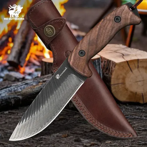 HX Outdoors Junglord Fixed Blade Bushcraft Knife - 5.59" 90Cr18 Blade Walnut Handle