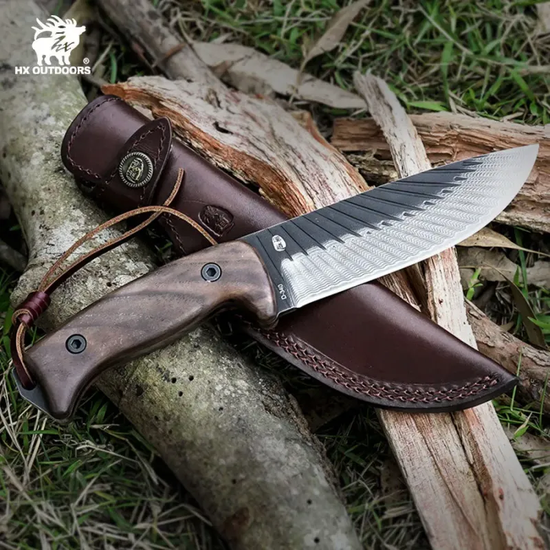HX Outdoors Junglord Fixed Blade Bushcraft Knife - 5.59" 90Cr18 Blade Walnut Handle