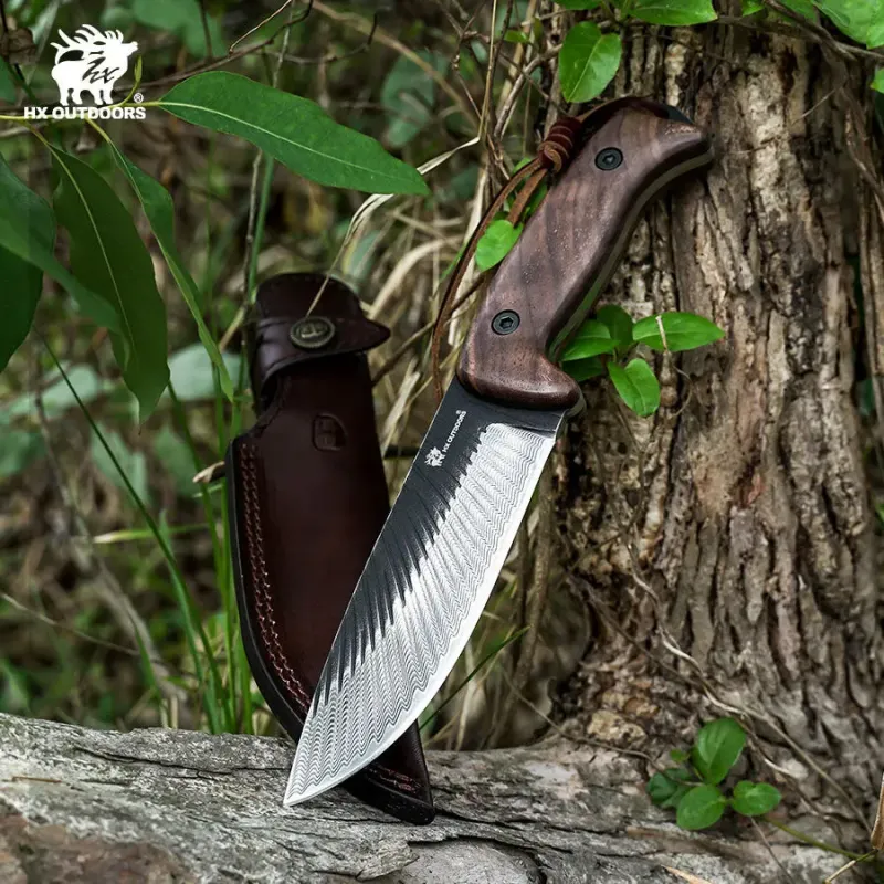 HX Outdoors Junglord Fixed Blade Bushcraft Knife - 5.59" 90Cr18 Blade Walnut Handle