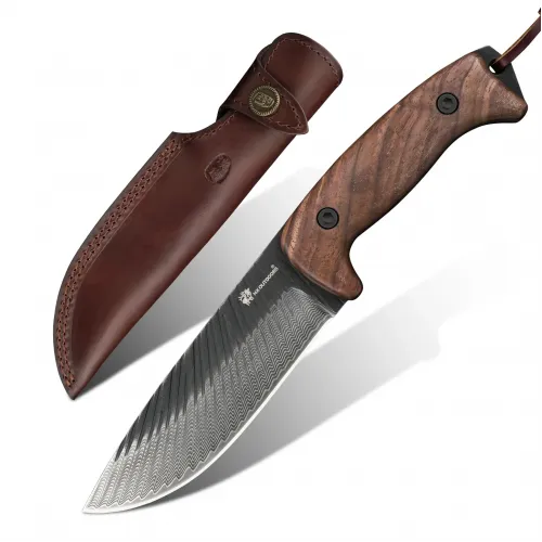 HX Outdoors Junglord Fixed Blade Bushcraft Knife - 5.59" 90Cr18 Blade Walnut Handle