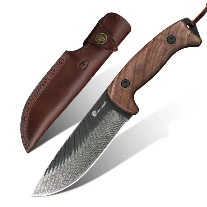 HX Outdoors Junglord Fixed Blade Bushcraft Knife - 5.59" 90Cr18 Blade Walnut Handle