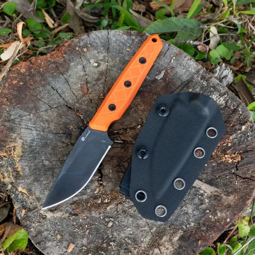 HX Outdoors Maverick Fixed Blade Knife - 2.95" DLC 14C28N Blade Orange G10 Handle Kydex Sheath