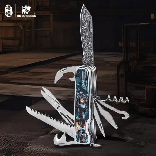 HX Outdoors Damask Motorix Multi-Tool - Damascus VG10 Blade Motorix Design